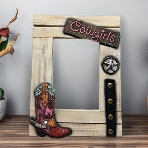 River Edge Products Light Wood Cowgirls Western Boots Texas Star Photo Frame